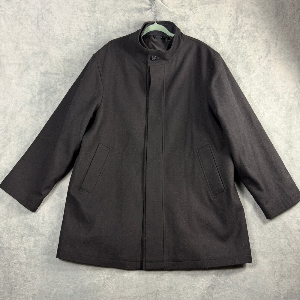 Mens XL Black Wool Blend Overcoat Car Coat Removable Liner Quiet Luxury